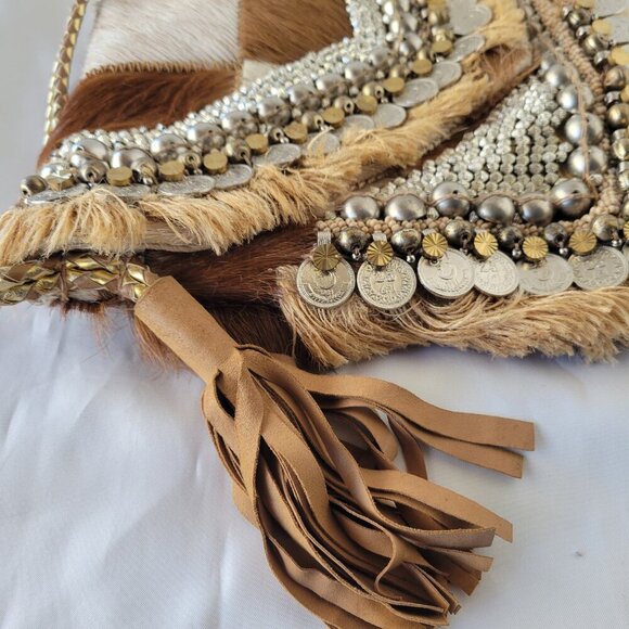 ibBan Anthropologie Hair on Hide Embellished Crossbody Bag w/ Braided Strap - Picture 13 of 16